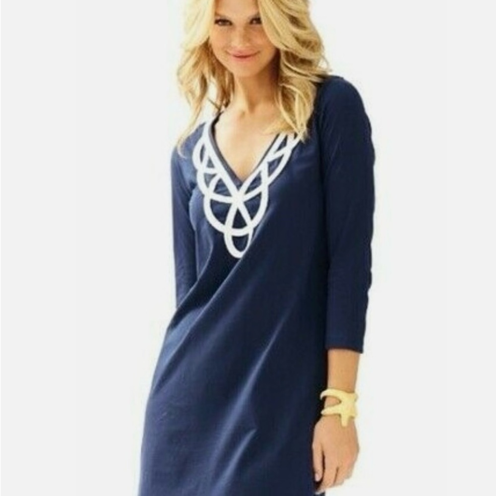NWT Lilly Pulitzer Blaire V-Neck A-Line Dress True Navy Women's Size Medium